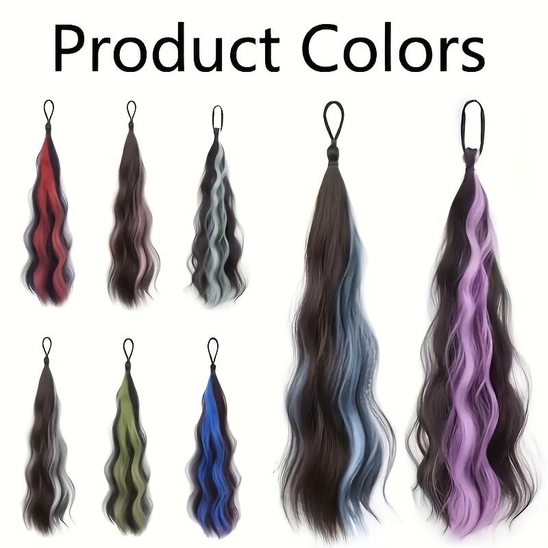 2 long wavy synthetic wigs, braided ponytail hairband with elastic band, available in curly and straight styles, elastic hair tie, suitable for women, applicable to various hairstyles