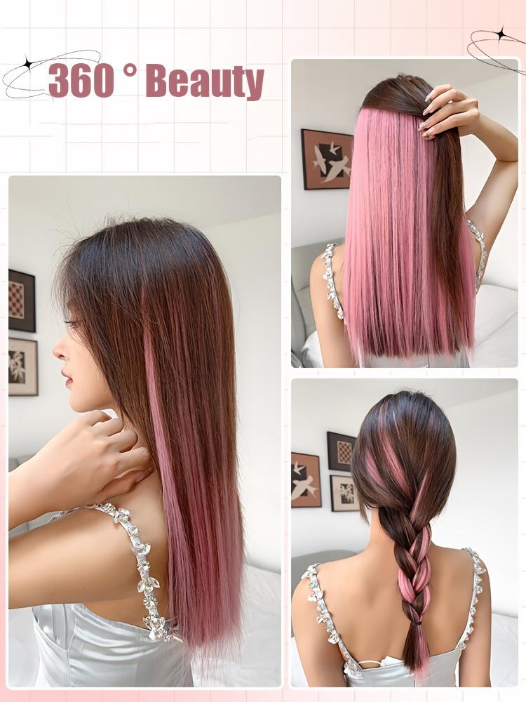 Colorful Party Highlight Clip-in Hair Extensions for Women 22inch Multi-color Multi-section Straight Hair Synthetic Hairpieces Party