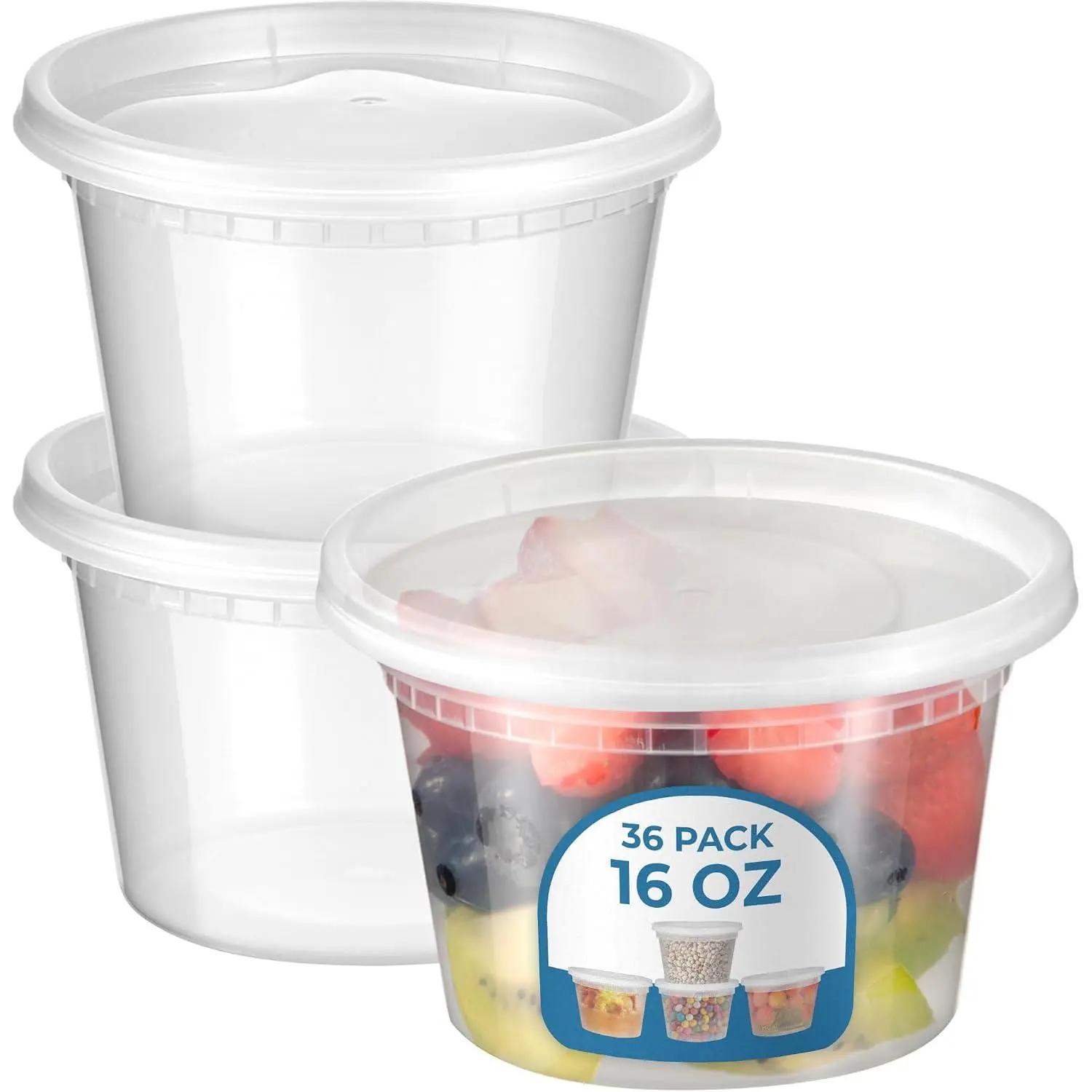 36 Pack 16 oz Deli Containers with ,  Made Leakproof Quart Containers with , Clear Plastic  Storage Container with Lid, Microwave Freezer Compatible   Container