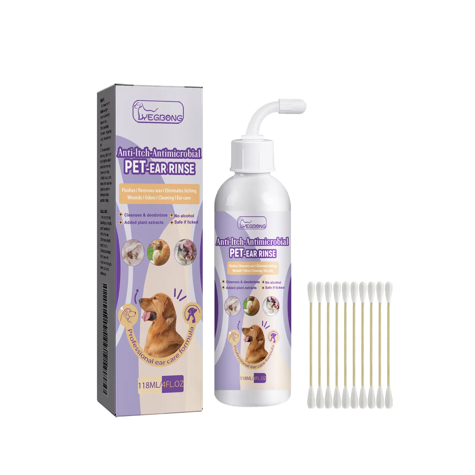 Yegbong Pet Ear Wash Drops, Dog & Cat Grooming Solution for Odor Relief and Wax Removal