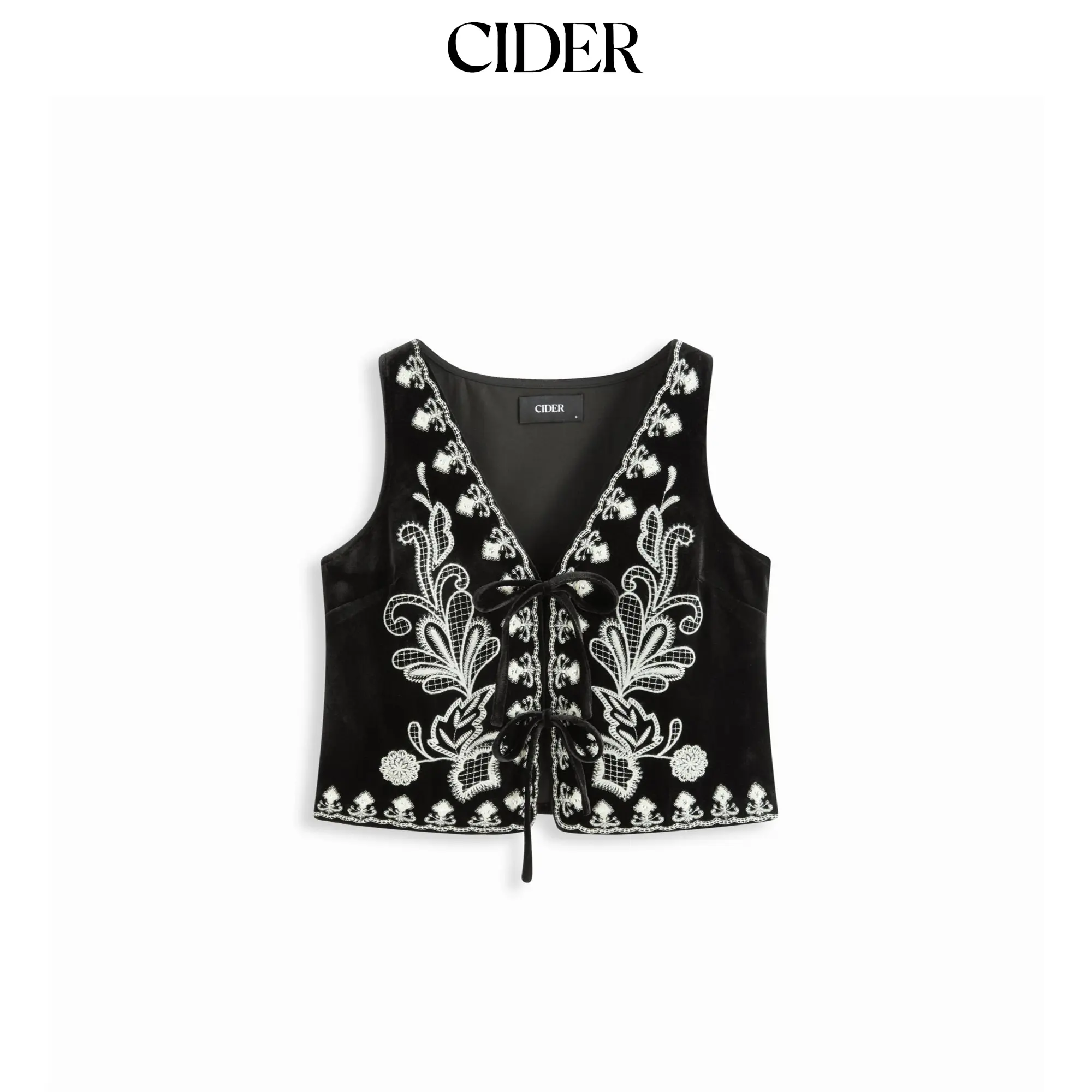 Cider Velvet V-neck Floral Embroidery Jacket Vest Cider Velvet V-neck Floral Embroidery Jacket Vest
