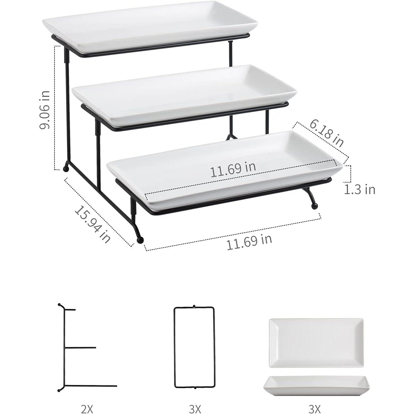3 Tier Serving Trays Stand Porcelain Serving Platters 12 Inch White Serving Plates Dinner Platters for Appetizer Snack Fruit Cup Cake Server Tray Display Serving Dishes for Entertaining