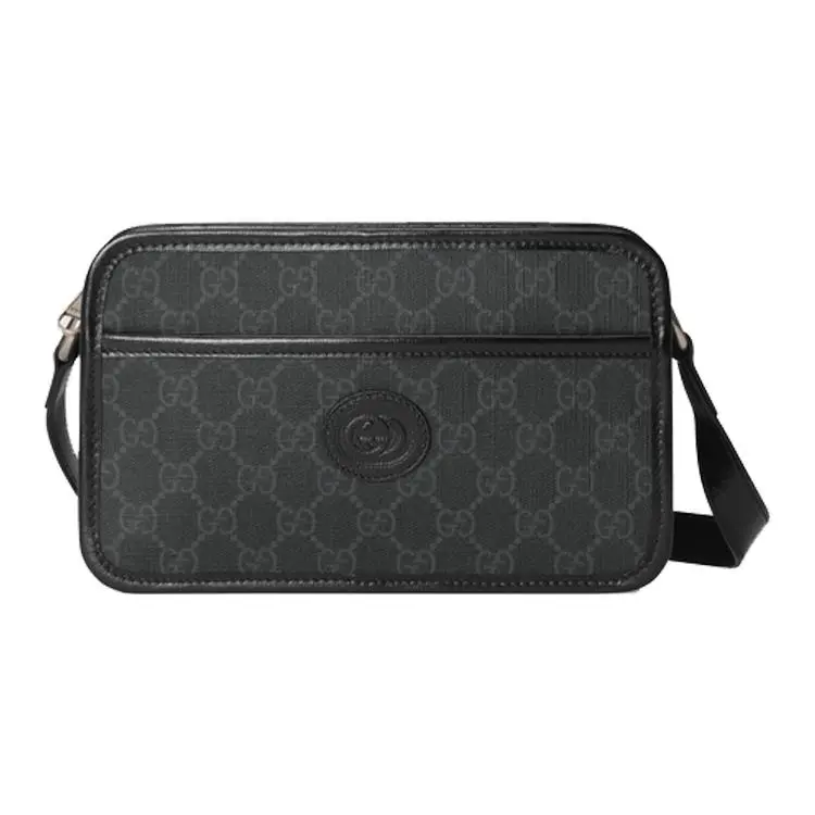 Gucci Vintage-Style Monogram Canvas and Leather Crossbody Bag for Men, Mini Size, Black