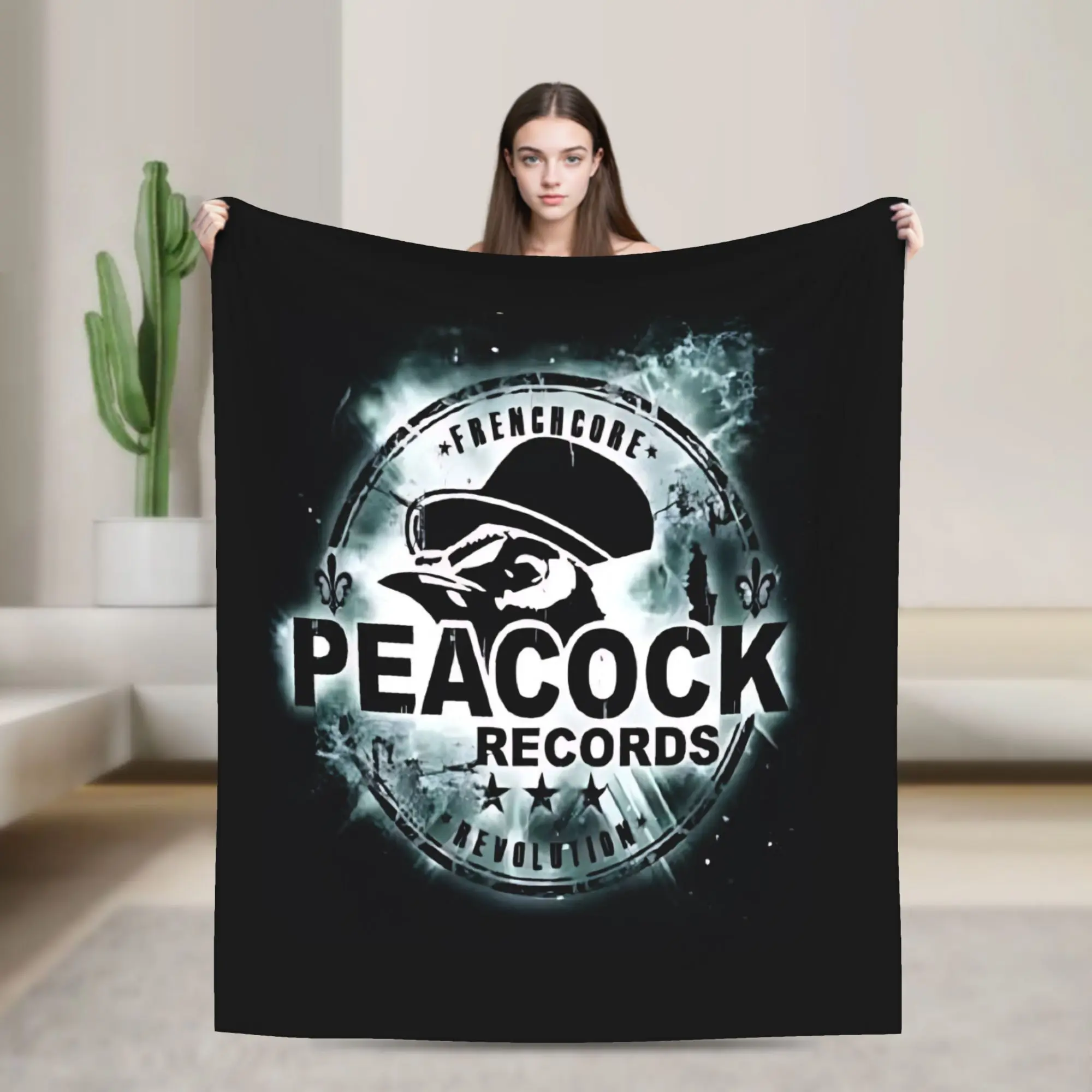 Peacock Records Frenchcore Revolution Blanket, perfect for office lunch breaks, studying, reading, or relaxing on a window seat or dressing table. Warm in spring, autumn, and winter, and practical for family gatherings.