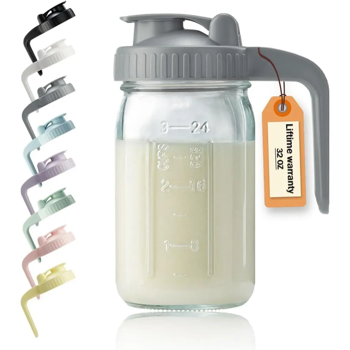 32oz Glass Pitcher with Lid & V-shaped Pour Spout - 1 Quart Breastmilk Pitcher Double Leak Proof, Creamer Container for Sun Tea, Juice, Cold Brew Coffee, Breastmilk Storage ContainerGift.