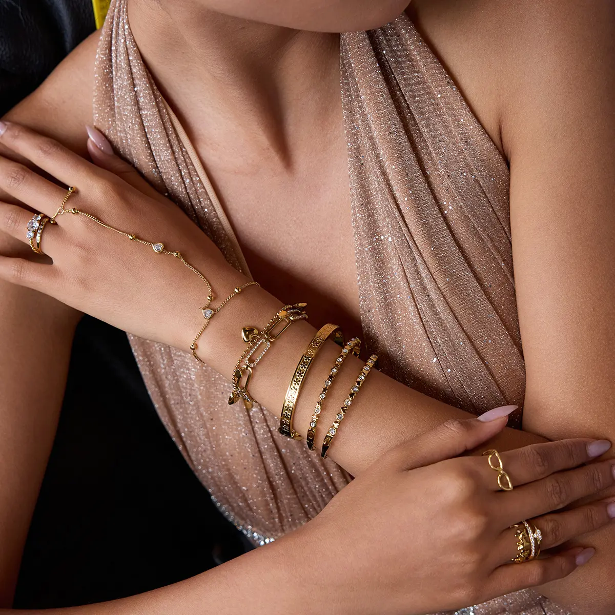 18K Gold Stackable Chain Bracelet Set – Mix & Match Style Fashion Wrist Jewelry