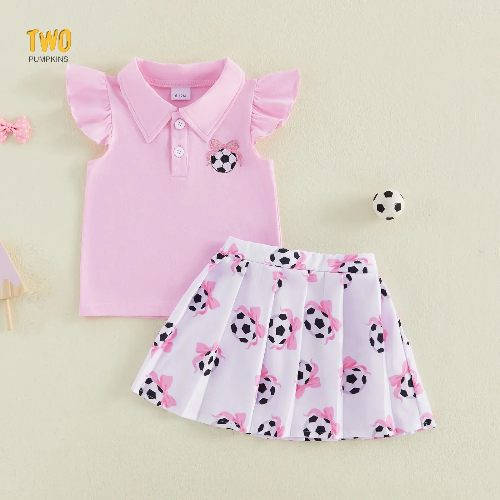 Toddler Girl Soccer Outfits Trophy Bow Soccer Sleeveless Polo T-shirt Tops And Pleated Skirt 2pcs Baby Summer Clothes