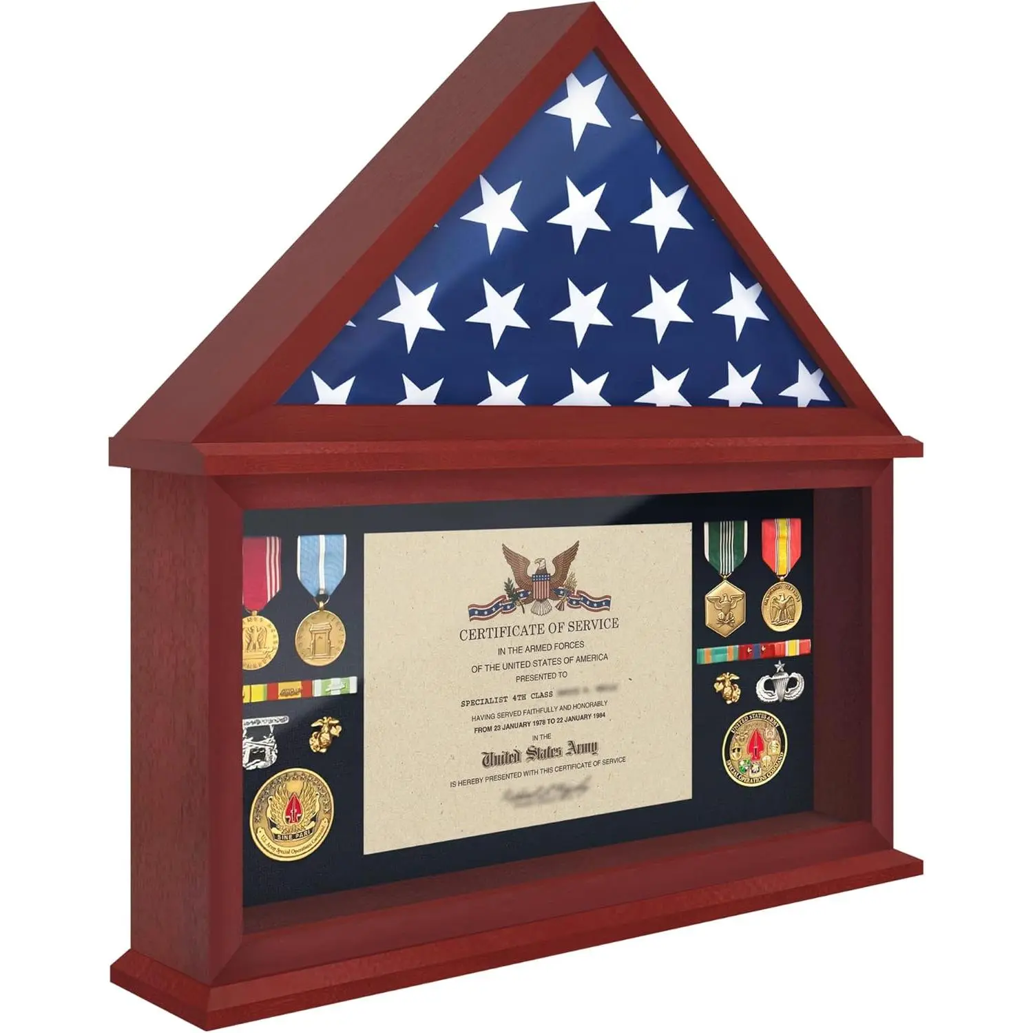 American Flag Display Case - Military Shadow Box with Polished Plexiglass, Fits 5'x9.5' Folded Flag