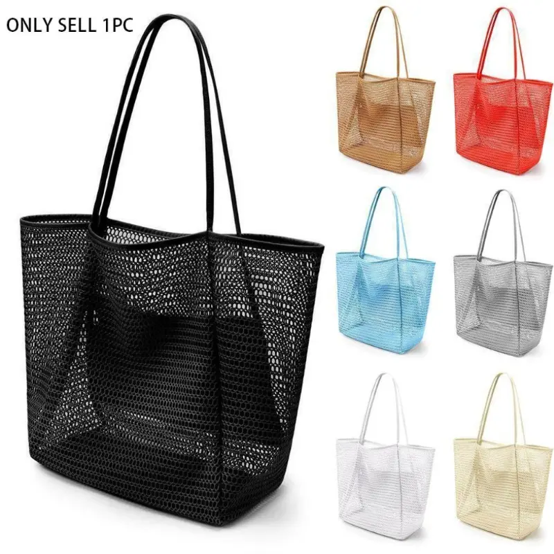 Large Capacity Beach Bag Tote - Lightweight Mesh Design with Zipper Phone Pocket, Waterproof Sandproof Carryall for Pool, Travel, Vacation Essentials