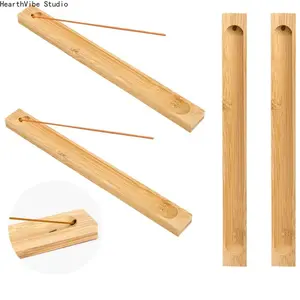 2-Piece Natural Bamboo Incense Stick Holder, Camping Home Incense Burner with Ash Catcher, No