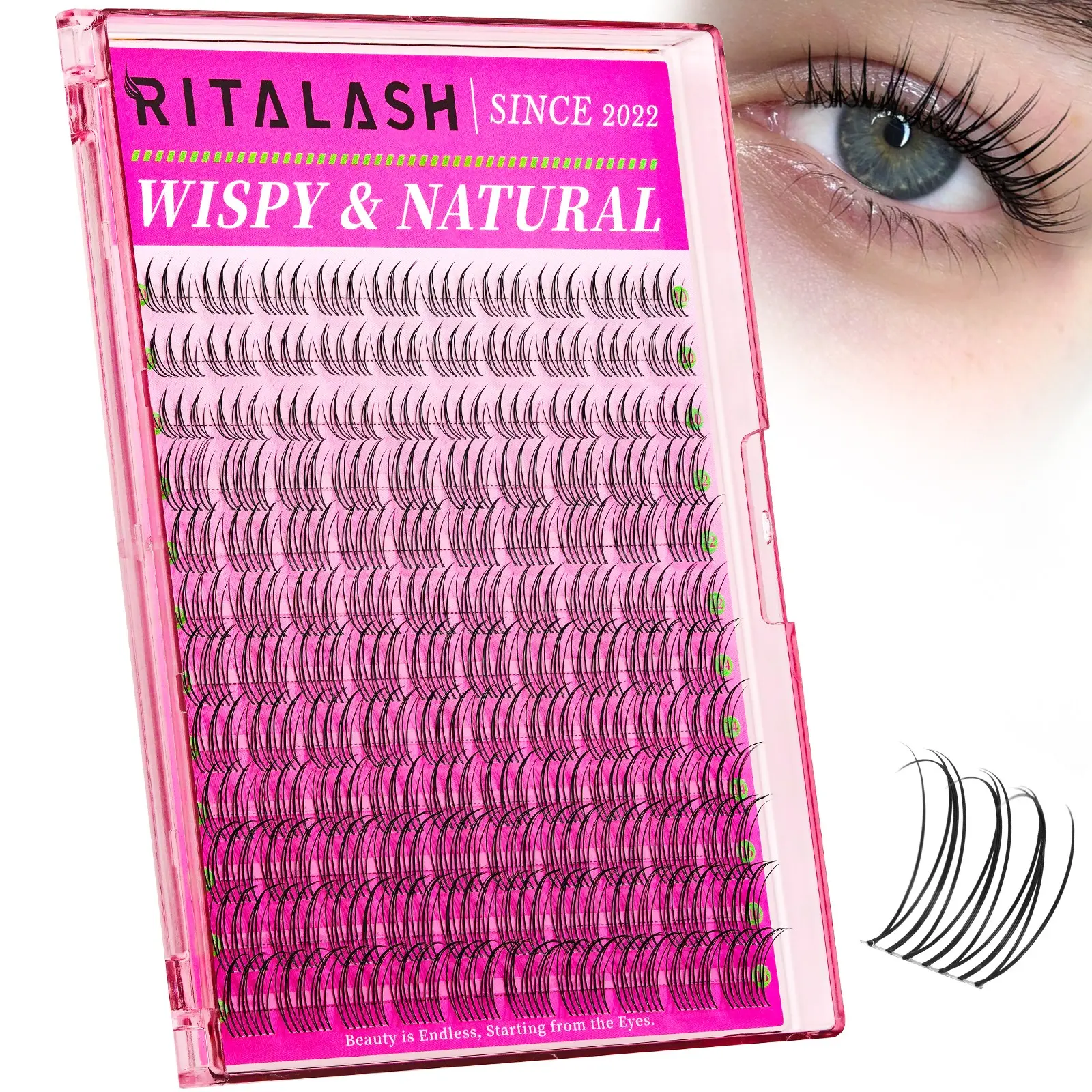 RITA 120PCS Natural Lash Clusters, Idol Wispy Lashes,Seamless Mascara Look Untra-Thin 0.03mm Clear Band,Beginner-friendly,Poke-Free Comfort,Featherlight Fibers,Daily Attendance,Eyelash Clusters,10-16mm