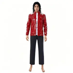 Michael Jackson Red PU Leather Punk Casual Coat Halloween Stage Christmas Outwear European and American Tribute To Classic jacke