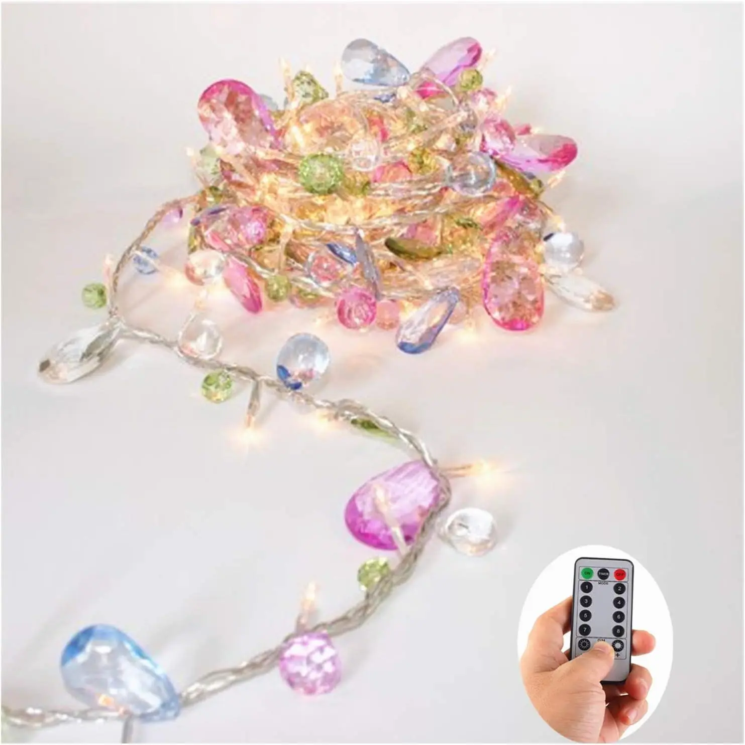Fairy String Lights   Jewels String Lights with Remote | 9.8Ft 30 LED  Fairy Lights  Ornaments with Dimmable Timer 8 Modes for Bedroom Wedding Party Whimsical Decor