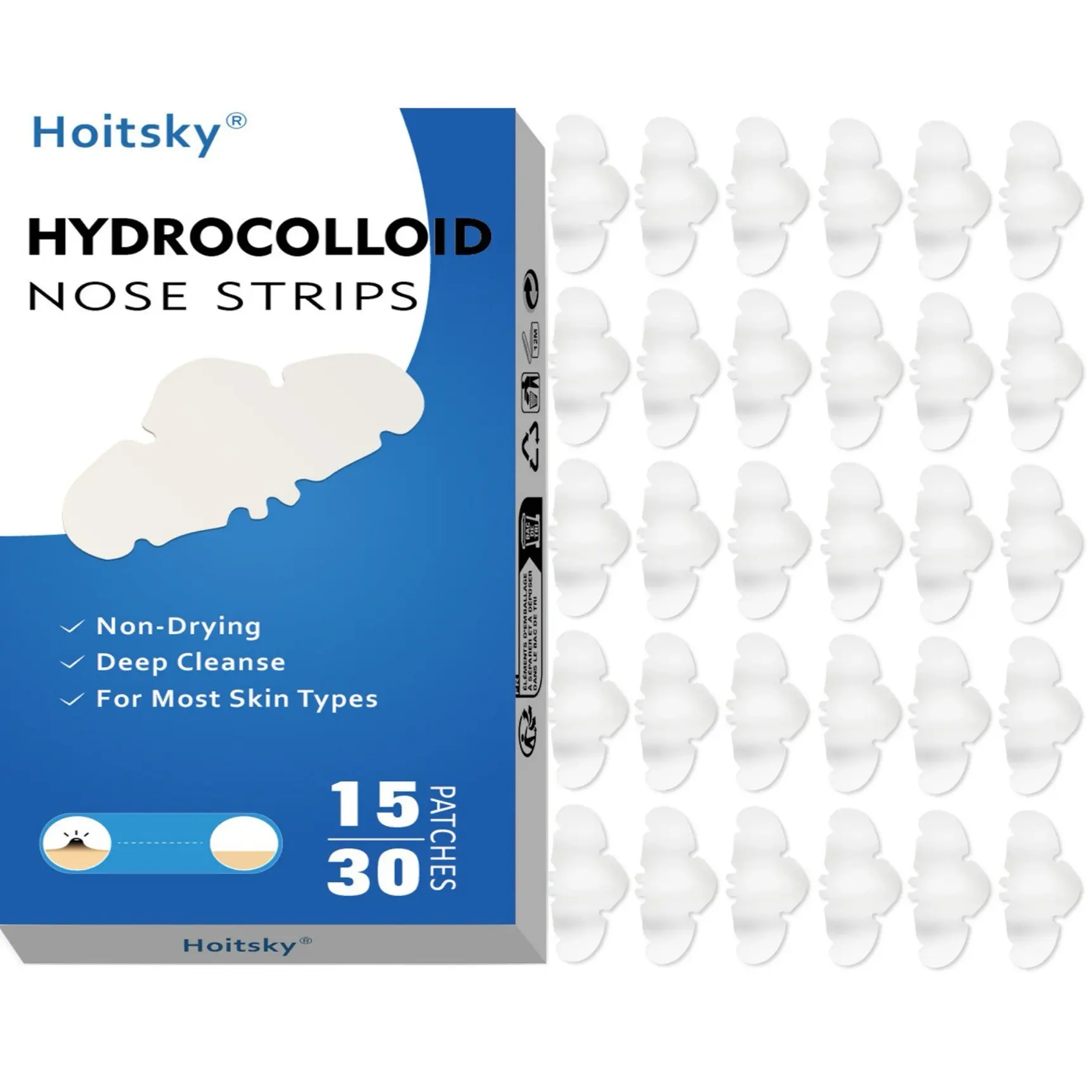 15pcs Blackhead Remover Nose Strips, Hydrocolloid Facial Cleansing Pads, Lightweight Breathable, Daily Skincare Essentials