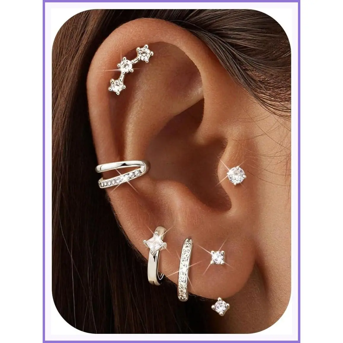 Hypoallergenic Silver Earring Stacks for Women - Cartilage Earrings