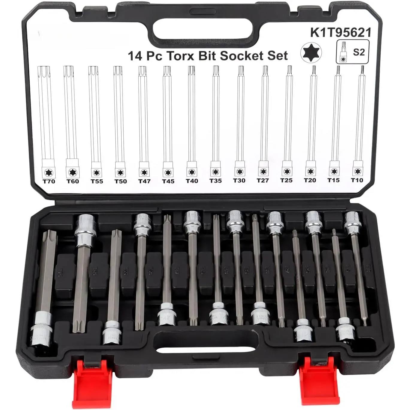 14-PC Long Bit Socket Set, S2 Alloy Steel Star Socket Set T10-T70