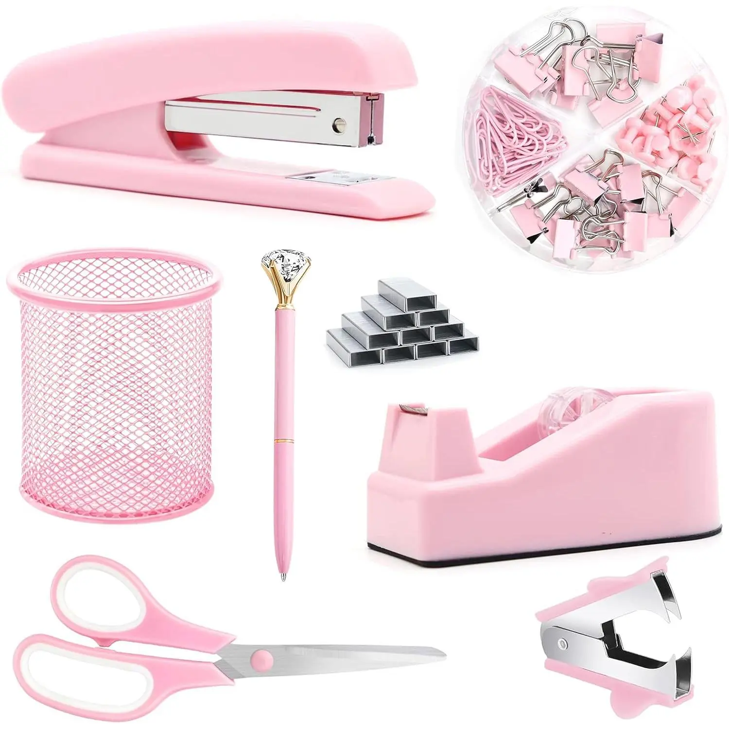 Office Supplies,  Desk Accessories, Stapler, Staple Remover, Tape Holder, Pen Holder, Ballpoint Pen, Scissor, Binder Clips, Paper Clips and 1000 count .