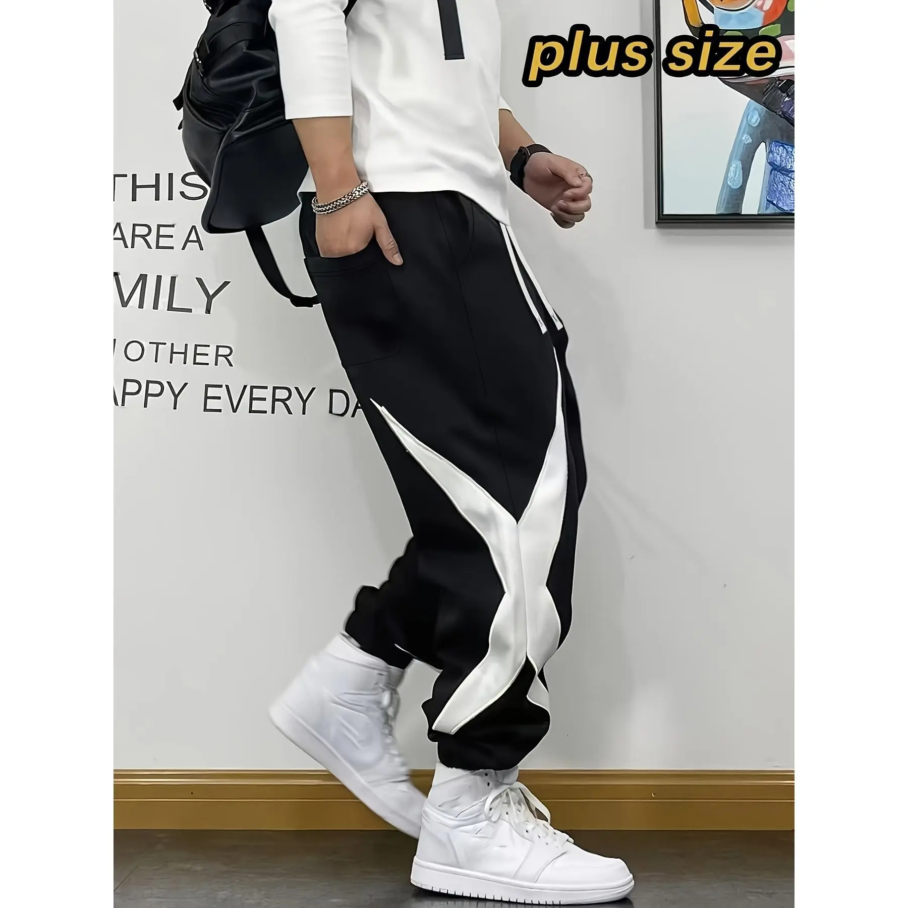 Plus-size Y2K style streetwear men's sweatpants with star pattern and drawstring cuff design, suitable for running, commuting, traveling, and other occasions, casual and versatile