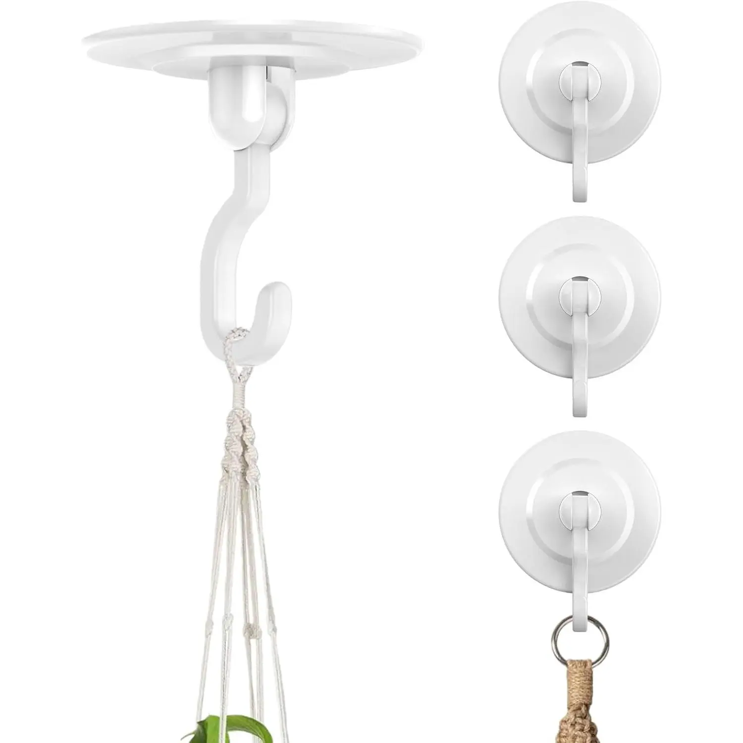 Adhesive Wall & Ceiling Decor Hooks: 4-Pack 3 lbs Heavy Duty No-Drill 360° Swivel Adjustable for Hanging Home Accents Lights Plants Wind Chimes Compatible with 3M Command StripsGift