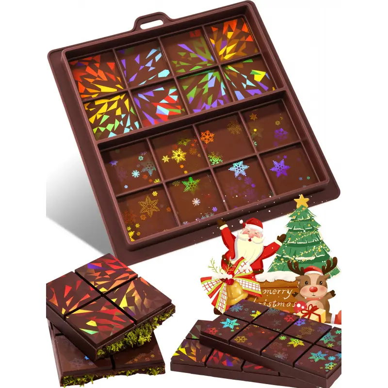 0.67 Inch Holographic Dubai Chocolate Molds, Silicone Chocolate Bar Mold for Black Chocolate, Dishwasher Safe & Wall Hanging, Christmas Valentine Gift