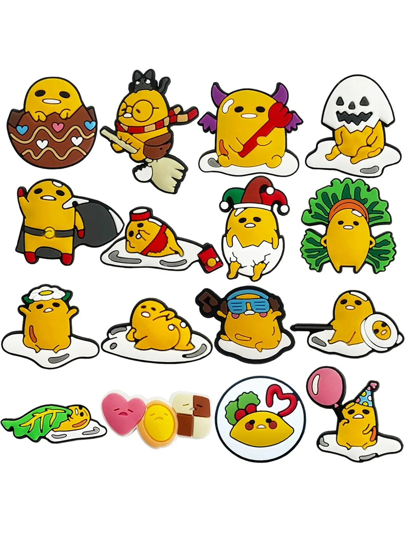 16pcs Cartoon Egg Yolk Shoe Accessories, PVC Material, DIY Shoe Decor, Christmas, Birthday, Halloween Gifts, Anime Lovers