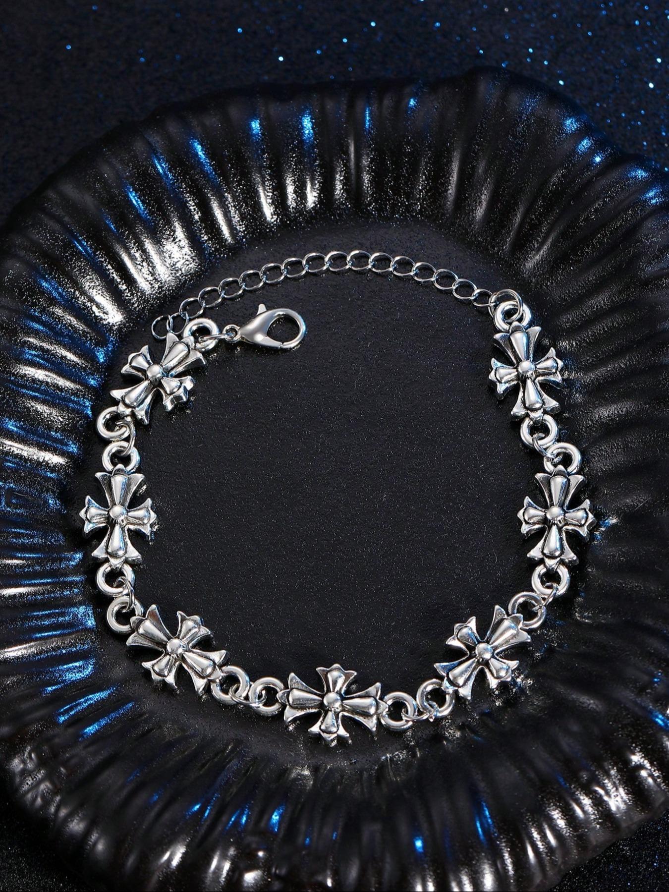 Punk Style Cross Vintage Men's Bracelet, High-Quality Fashionable Jewelry Fashion Accessory for Daily Wear, Perfect Birthday & Engagement Gift, Flower Design Bracelet