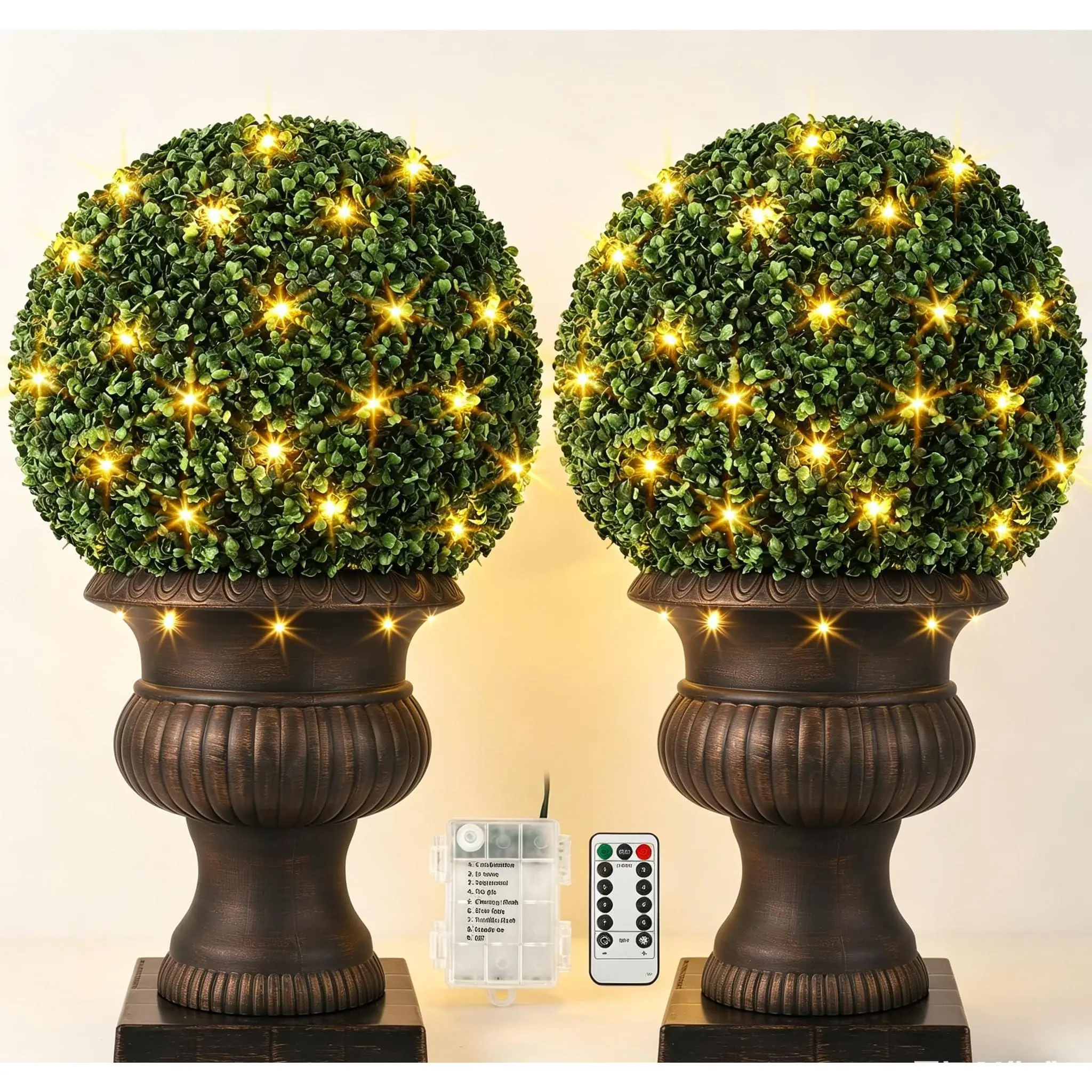 Garvee 20" Artificial Plant Topiary Ball, Pre-Lit Artificial Topiary