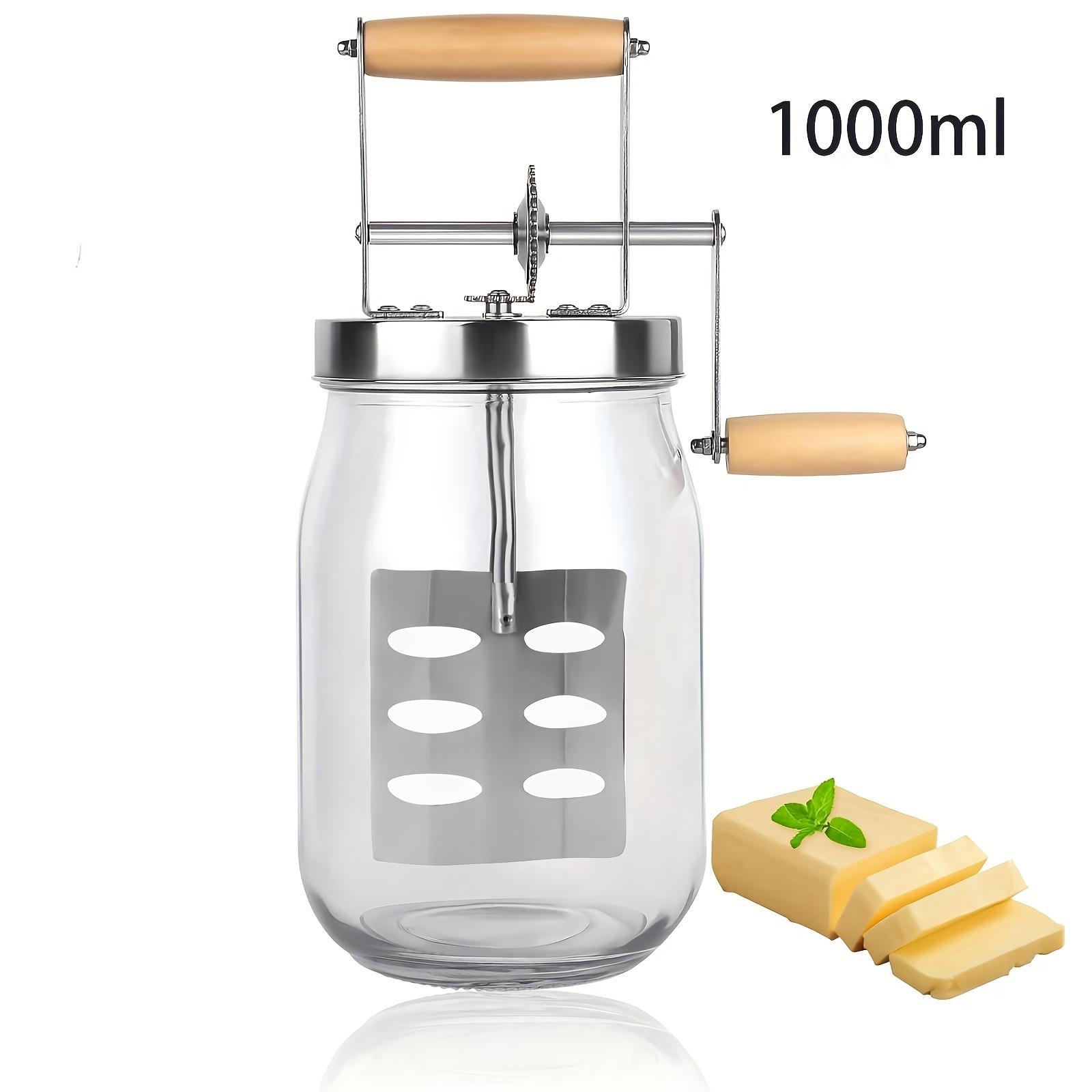 Handheld Butter Churner with Wooden Handle and Stainless Steel Gears, Handheld Butter Mixer, Milkshake Blender, Baking Tool Butter Maker