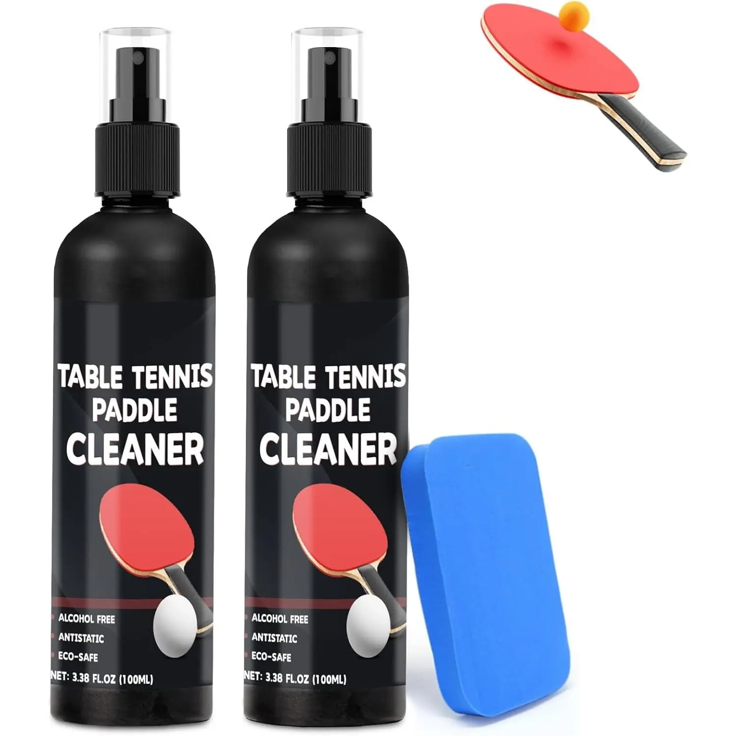 200ml Table Tennis Paddle Cleaner Spray and Table Tennis Rubber Cleaner Sponge - Strips Impacted Residue and Increases Spin and Control - Transparent