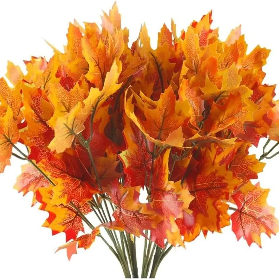8 Pack Artificial Maple Branches, 3D Faux Maple Leaf Stems, Autumn Fall Centerpieces, Thanksgiving Table Decor, Indoor Outdoor Use