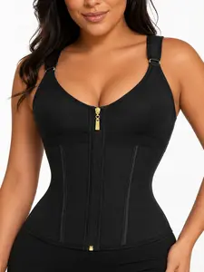 1 Count Women's Adjustable Wide Strap Front Zip Colombian Shapewear, Fajas, Silhouette Defining Corset, Outer Garment Shapewear Tops, Abdomen Compression Apparel Waist Trainer, Coverage Breathable Shaping Vest, Curved U-Back Tank, Suitable For Everyday Us