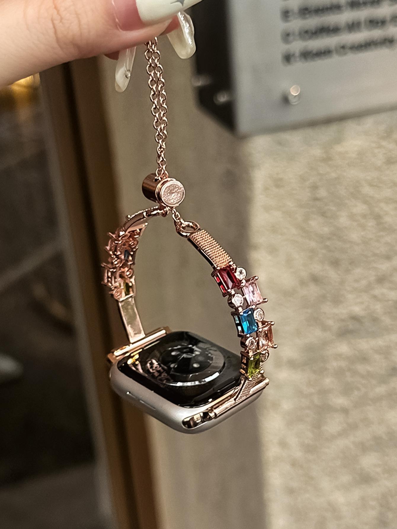 Candy Square Rhinestone Bracelet Watch Band, Stylish Strap Compatible With Apple Watch Series 4 5 6 7 8 9, Shiny Elegant Design For Women's Daily Wear