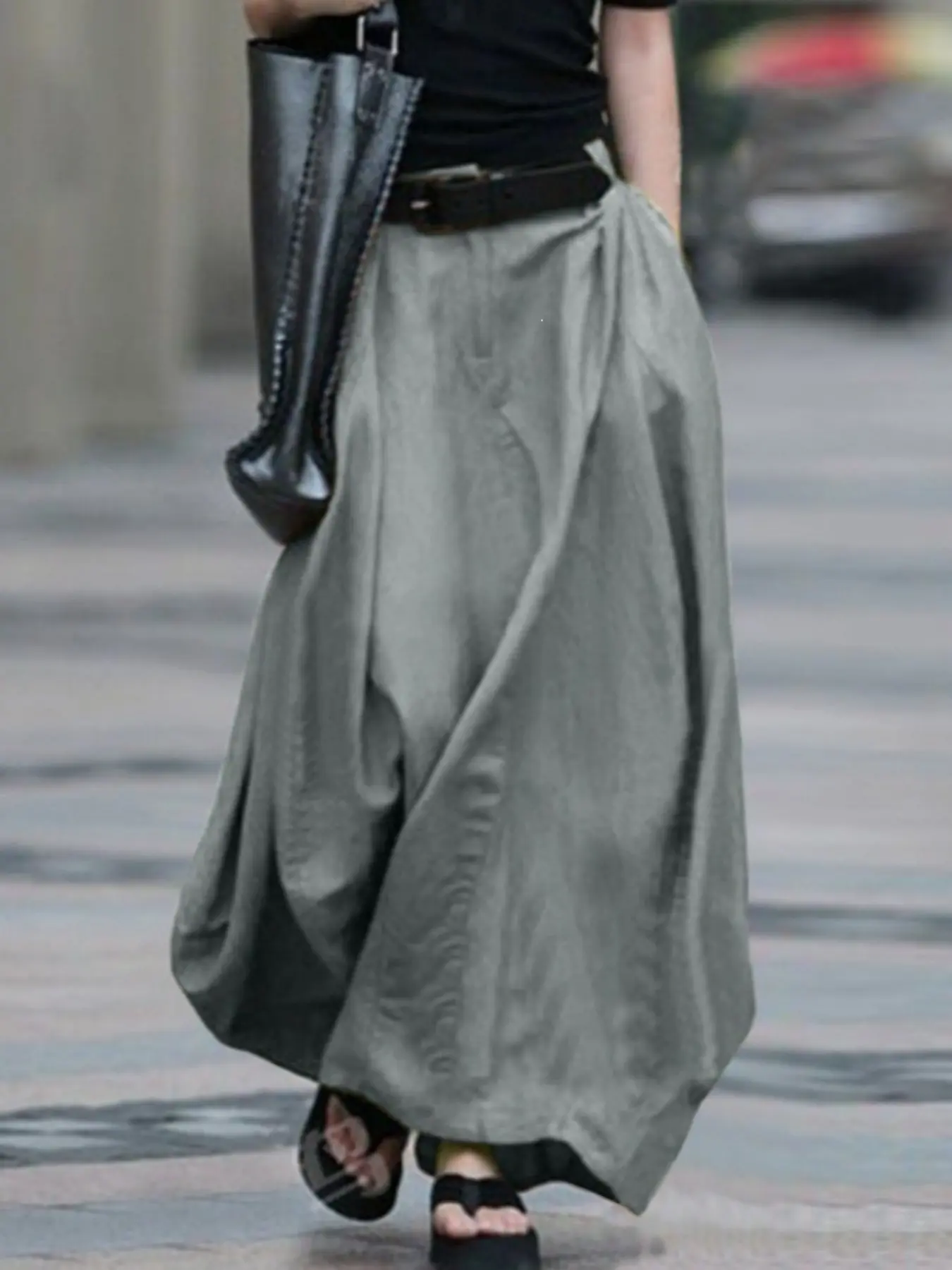 A-Line Women's Short Skirt, Ankle-Length, High-Waisted Design, Solid Color Loose Long Dress, Ladies' Fashion Clothing