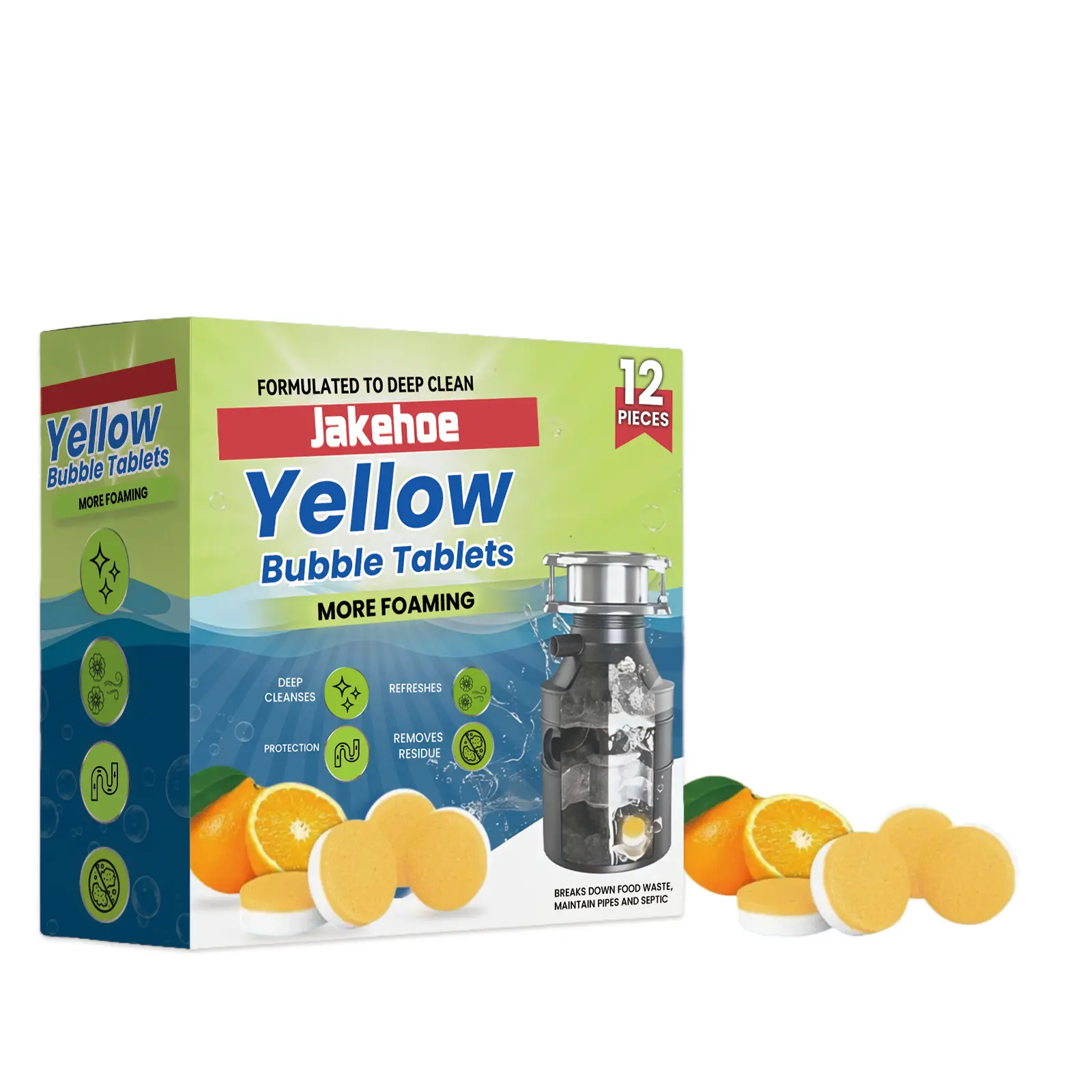 Jakehoe Foaming Pipe Cleaning Tablets - All Seasons Home Care Supply, Tablet Form, Clog Removal for Drains & Sewers, Hair Grease Elimination, Drain Pipe