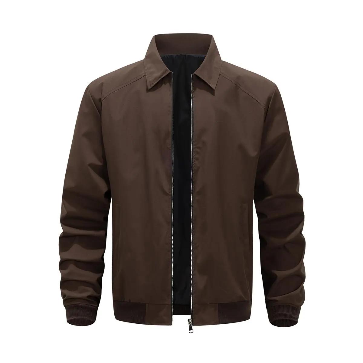 Men Solid Lapel Harrington Jacket, Zip Up Rib Cuff Casual Bomber Style Coat, Lightweight Windproof Daily Outerwear for Men, Ideal for Spring Autumn Urban Street Outfits