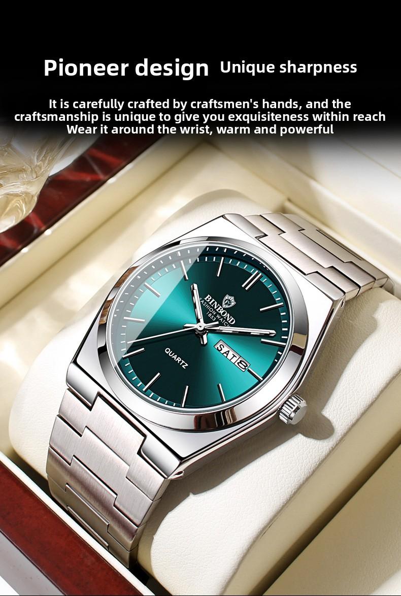 Valentine's Day Men's Casual Modern Round Analog Watch Fashionable Business Party Timepiece Waterproof Luminous Steel Strap Trendy Daily Wear