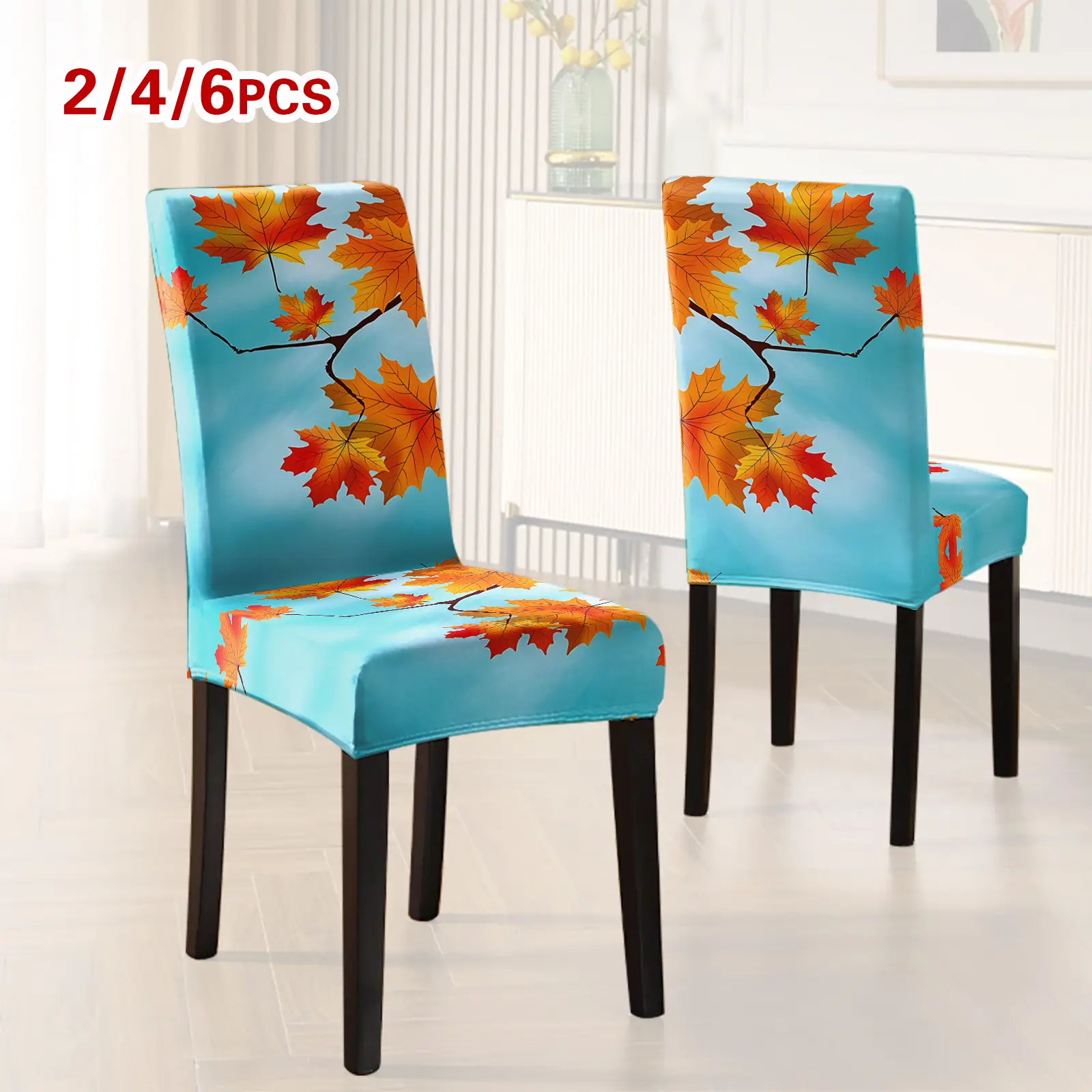 4/6 PCS chair covers and decorations, beautiful maple leaf printed chair covers and decorations, dirt resistant and removable for cleaning, suitable for home, kitchen, restaurant, hotel chair decoration