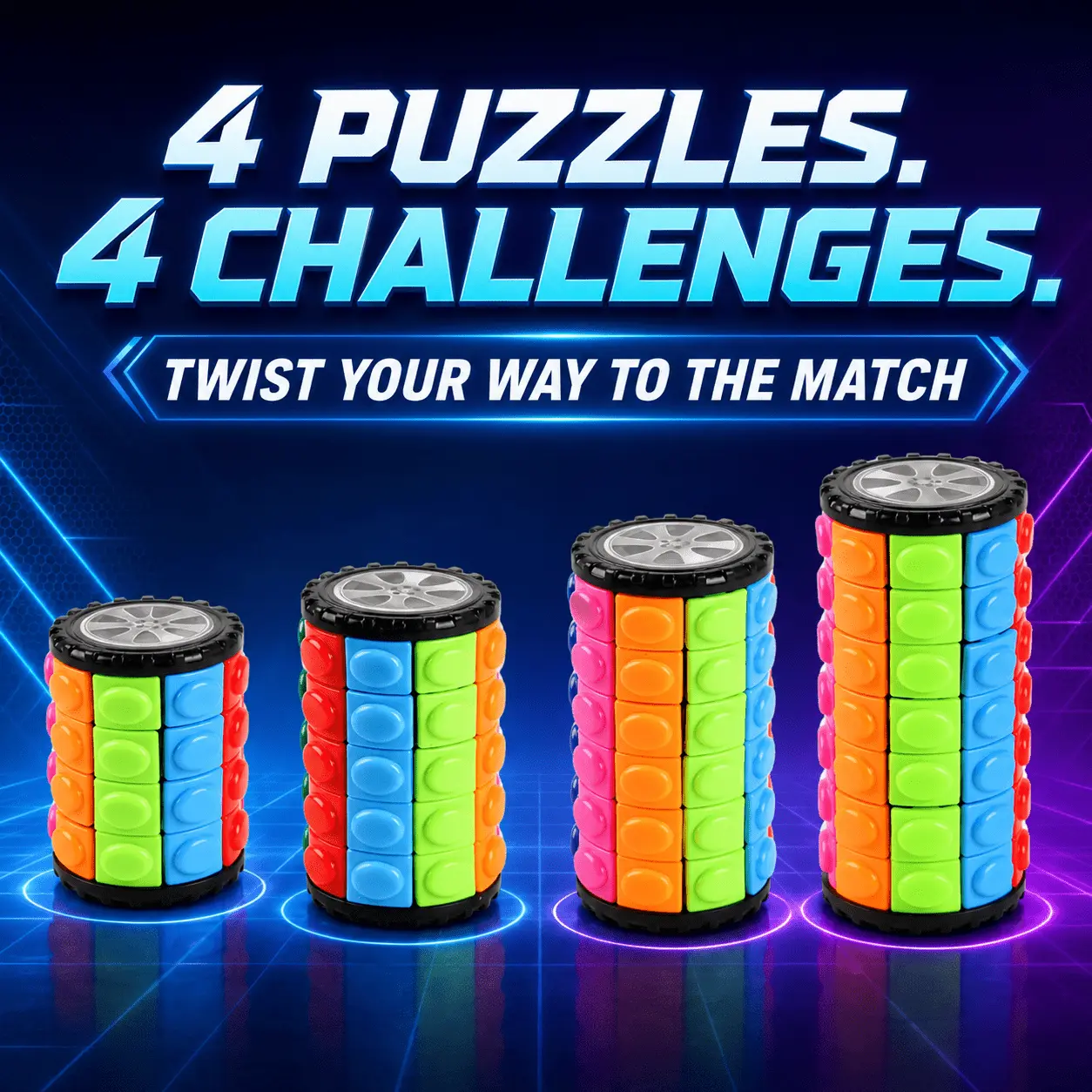 4 PCS Twist And Slide Cylinder Puzzle Toy Color Alignment Logic Game Stress Relief Desktop Play Toy Building Blocks Set