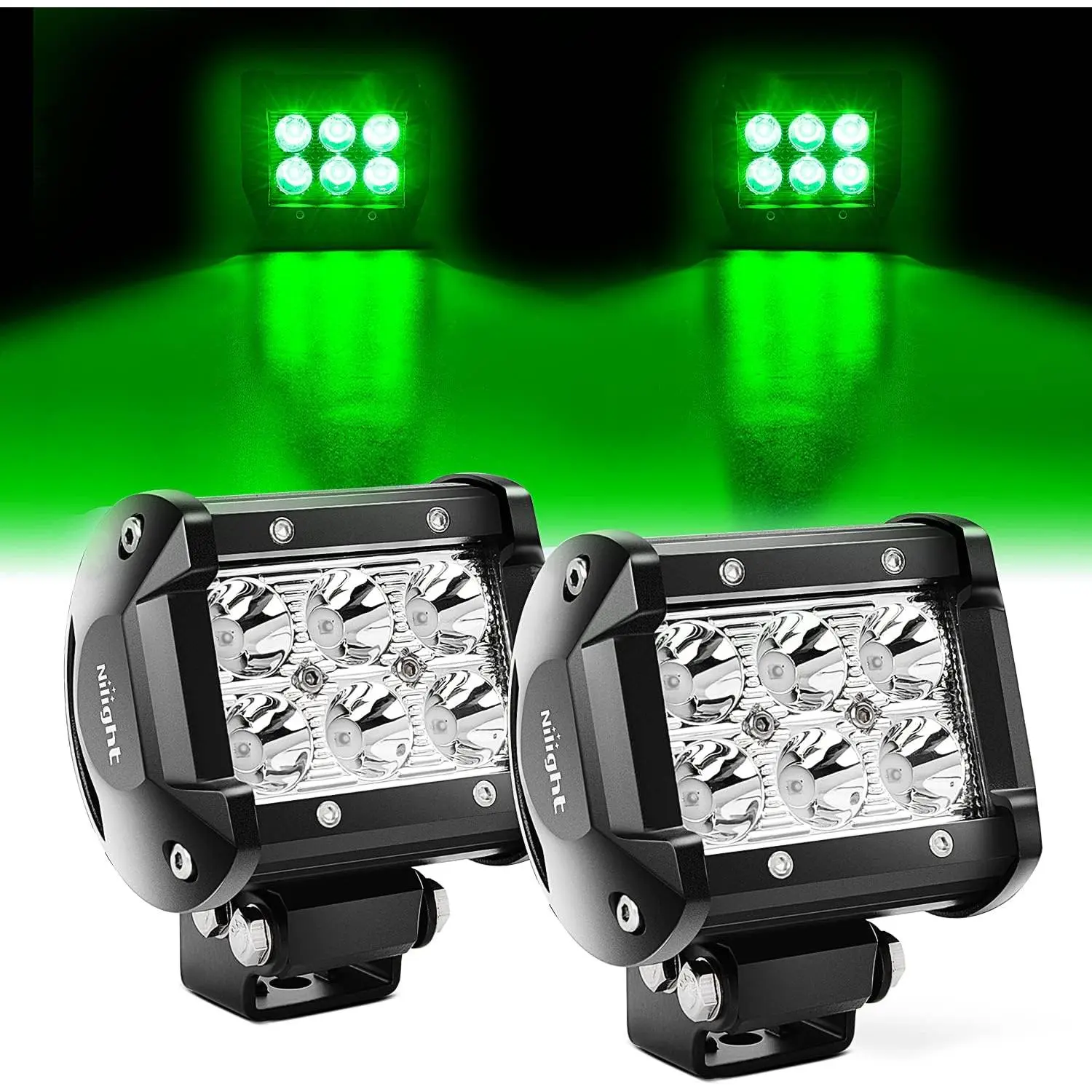 Nilight 4 inch Led Light Pod Green Spot Driving Fog Light 2PCS 18W Off Road Fishing Hunting Safety Signal Deck Trailer Hunting lights for UTV Pick-up Van Boat Tractor Truck Vehicle, Car Light, Led Bar Light
