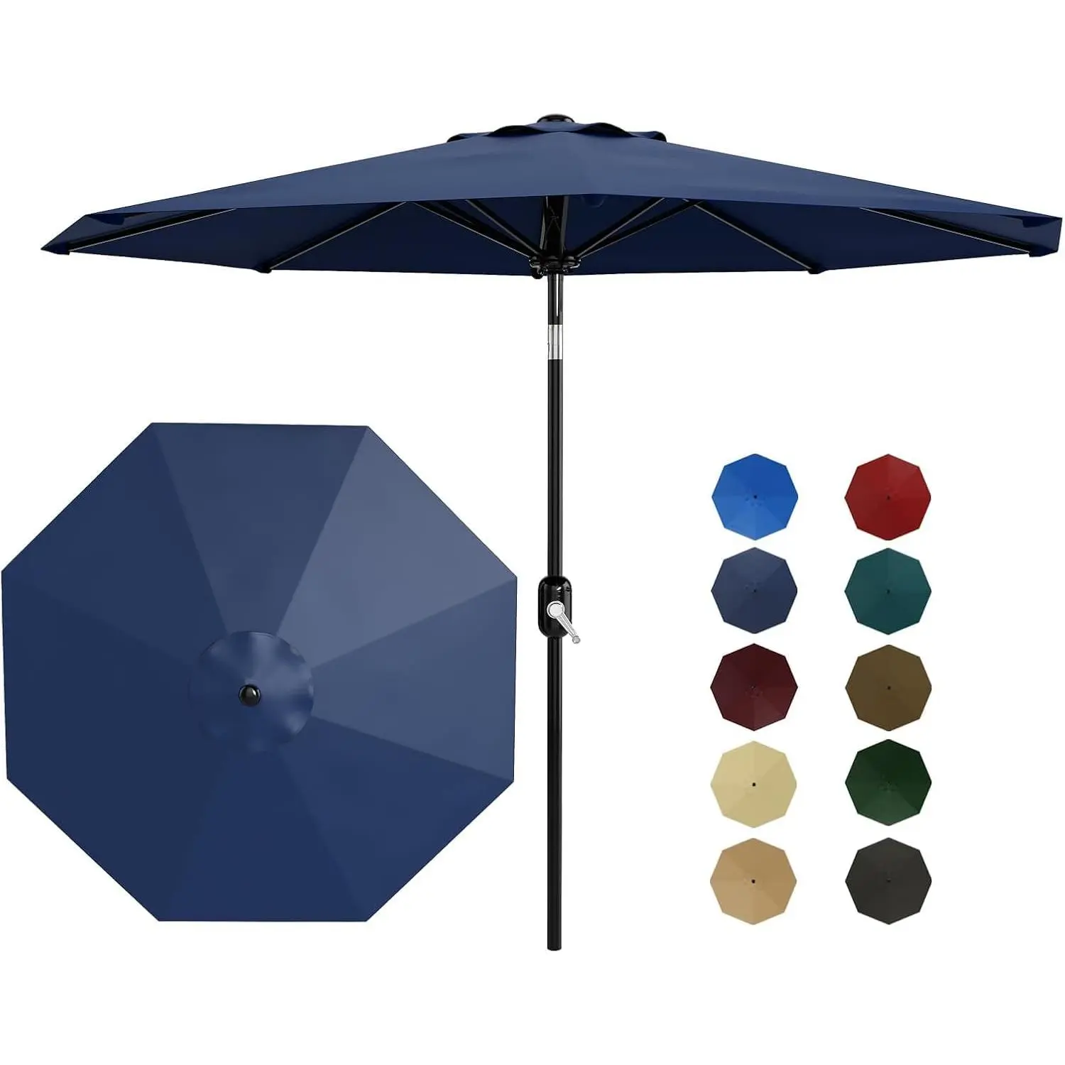 Garvee 9FT Patio Umbrella with Crank & Tilt – UV Protection, Waterproof 180G Polyester, Vented Canopy, Durable Iron Frame, 8 Ribs for Garden, Deck, Pool, Market Table