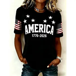 Freedom America 1776-2026 T Shirt Women Men Oversized Patriotic Tops 4th of July American Flag Sleeve Graphic Tees,4th of july shirts,Independence Day