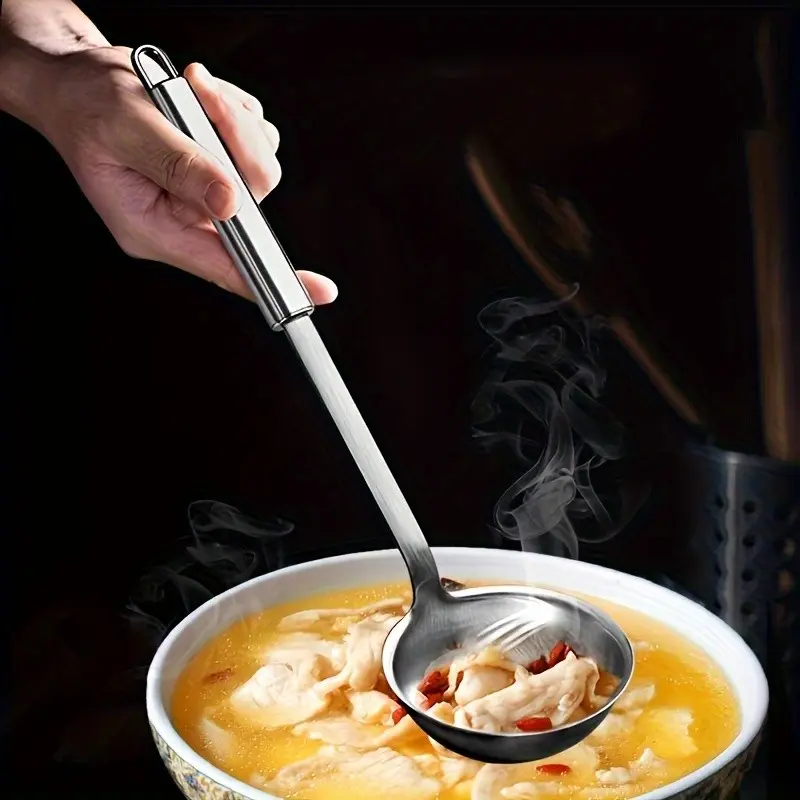 Advanced Stainless Steel Long Handle Soup Spoon, Large Curry Spoon for Home, Restaurant, Hotel Kitchen, Modern Cookware, Holiday Gift