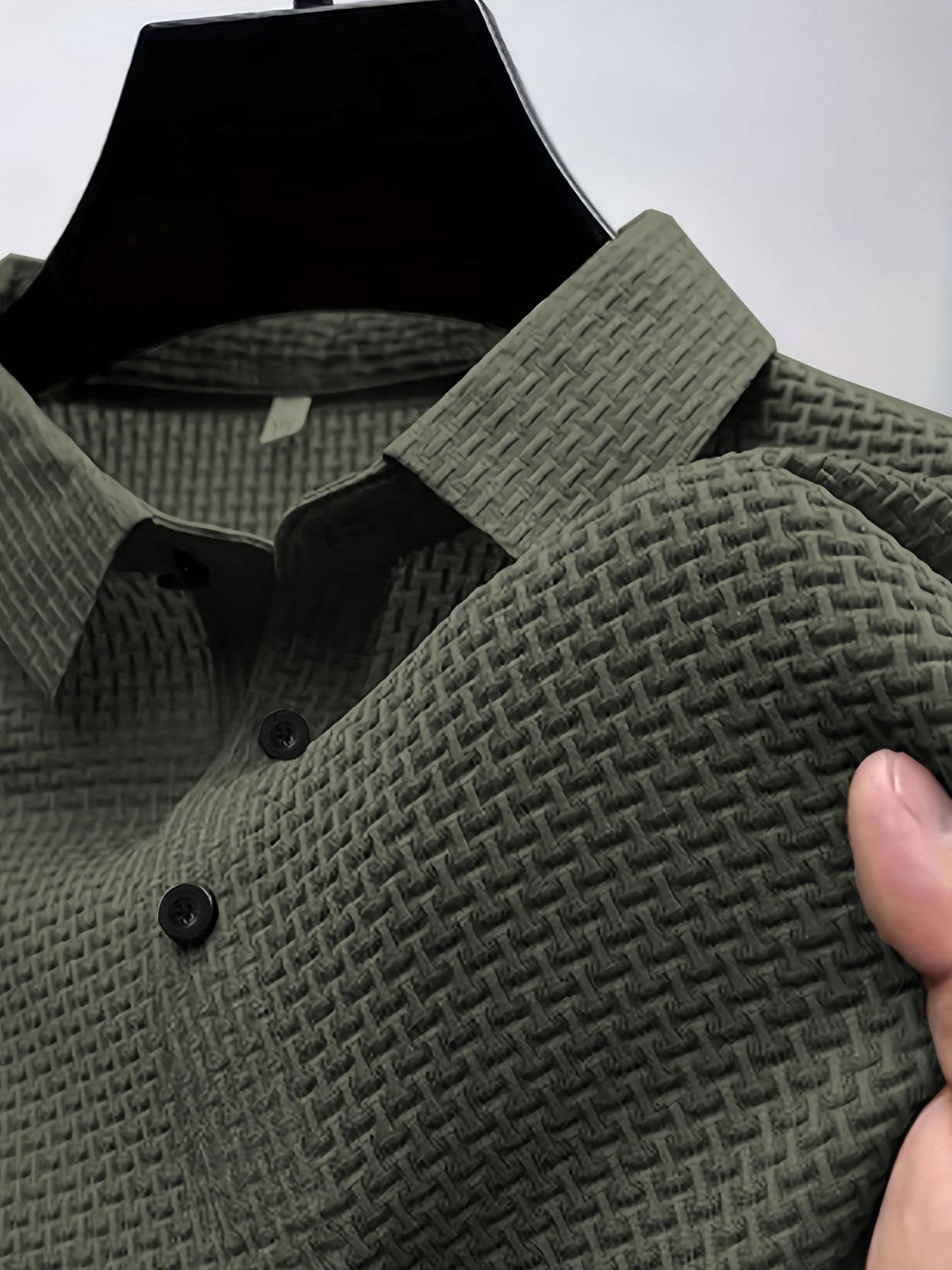 Men's Solid Color Jacquard Polo Shirt, Regular Fit Casual Short Sleeve Button Front Collared Top for Summer, Fashion Men's Clothes for Daily Wear