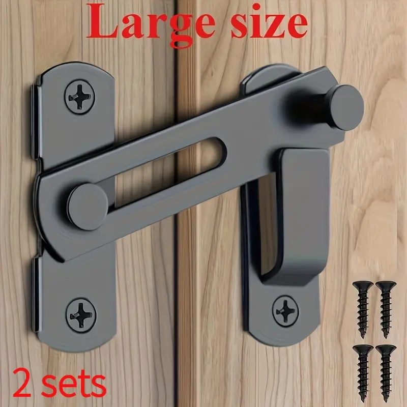 2pc Stainless Steel Stable Door Lock, 180 Degree Flip Sliding Lock with Manual Handle, for Garage, Bathroom, Outdoor Flush Mount Lock - Unfinished Surface, Door Opening, Patio Door Lock