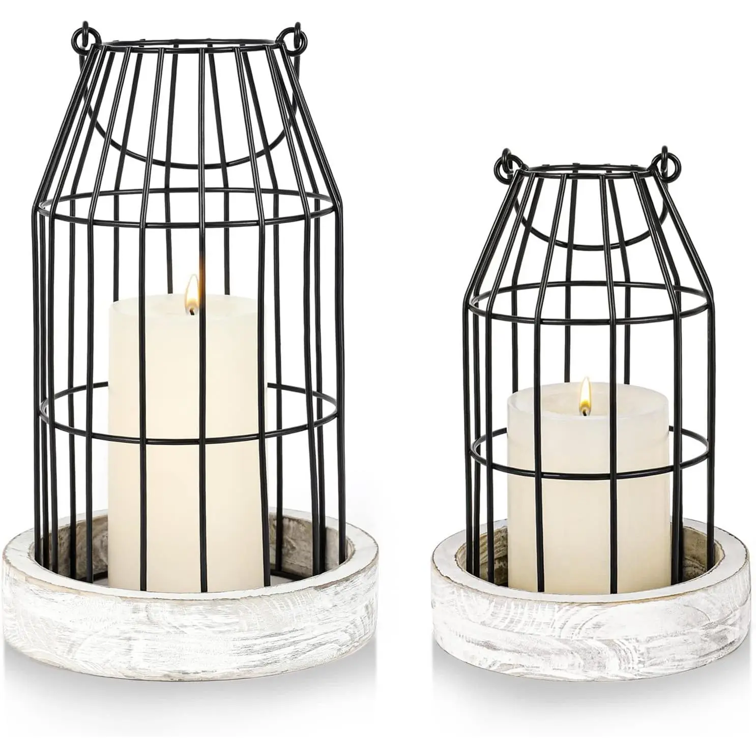 Rustic Wire Metal Cloche Set of 2 Candle Lantern Decorative Indoor Outdoor  Cage Candle Holders Modern  Decor for Fireplace Mantle Entryway Living Room Kitchen Dining Table Centerpiece