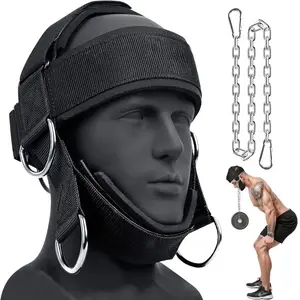 1Set Neck Harness Trainer Adjustable Head Chin Strap with Heavy Duty Steel Chain & Carabiners Neoprene Padded Neck Weight Lifting Harness for Strength Training Neck Rehabilitation Workout Gym Fitness Equipment for Men Women Build Neck Muscles