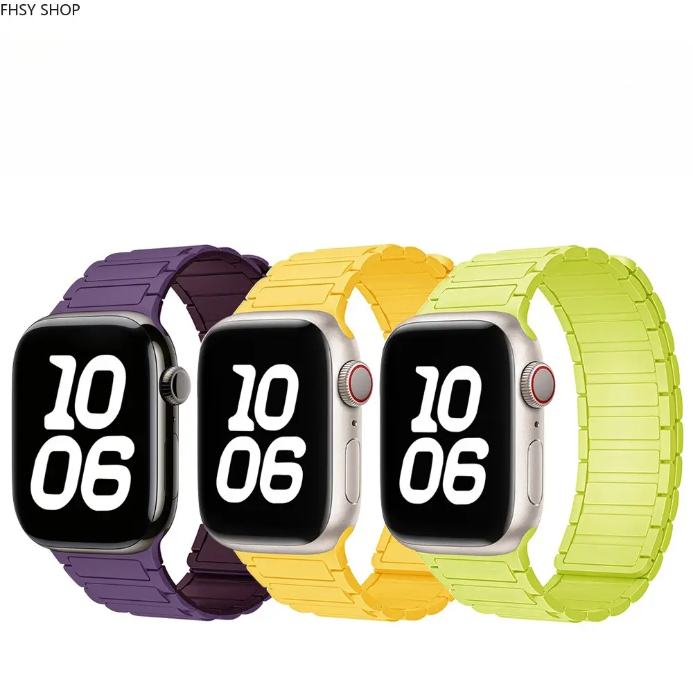 Smartwatch silicone replacement straps| Niche wrap-around auto-lock oversized wristband | Flexible silicone magnetic loop strap for Apple Watch S110 46mm, sweatproof stretch material & infinite adjustable fit, great for running