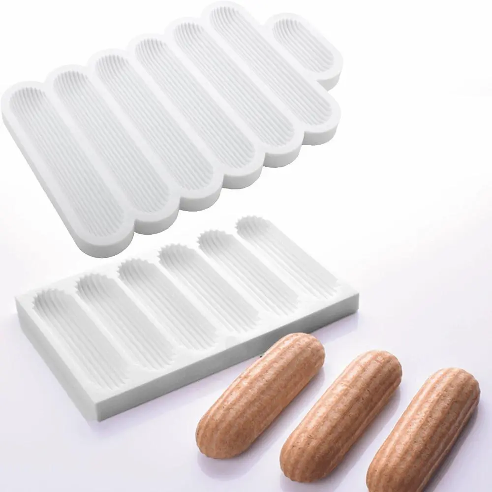 Chocolate Puff Silicone Mold Eclair Dessert Baking Tools Long Strip Puff Cake Mold Pastry Silicone Bakeware Kitchen Supplies