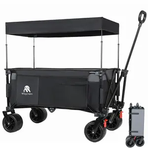 All-Terrain Folding Wagon with Canopy and Adjustable Handle, Optional Beach Tires Available, Great for Camping Shopping or Sports, 480 Lbs Capacity, Easy To Fold and Go