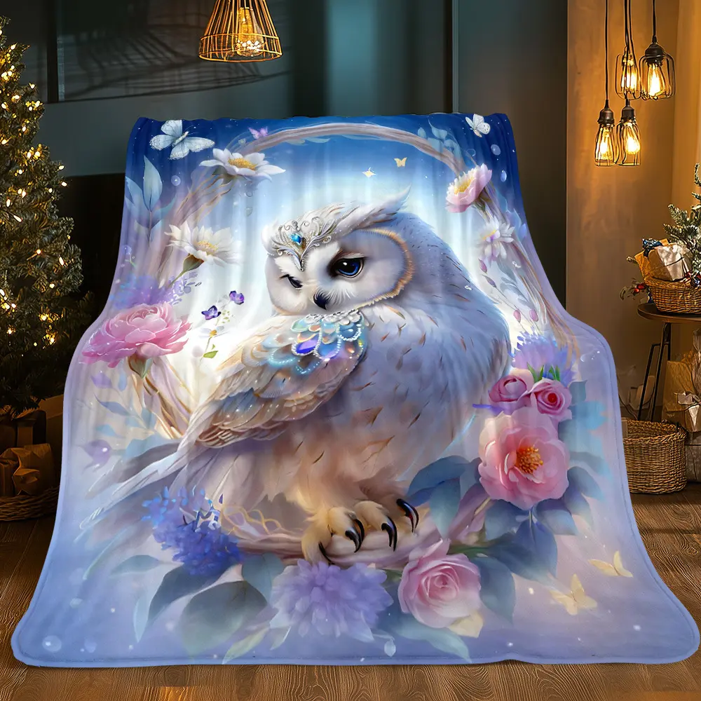 1pc a White Owl High-Definition Printed Blanket. Cozy And Warm Flannel Blankets Suitable for Travel, Camping, Sofa, Living Room, Couch, Chair, And Bed. A Perfect Gift for Family Or Friends, Available in Three Sizes (30X40 Inches, 50X60 Inches
